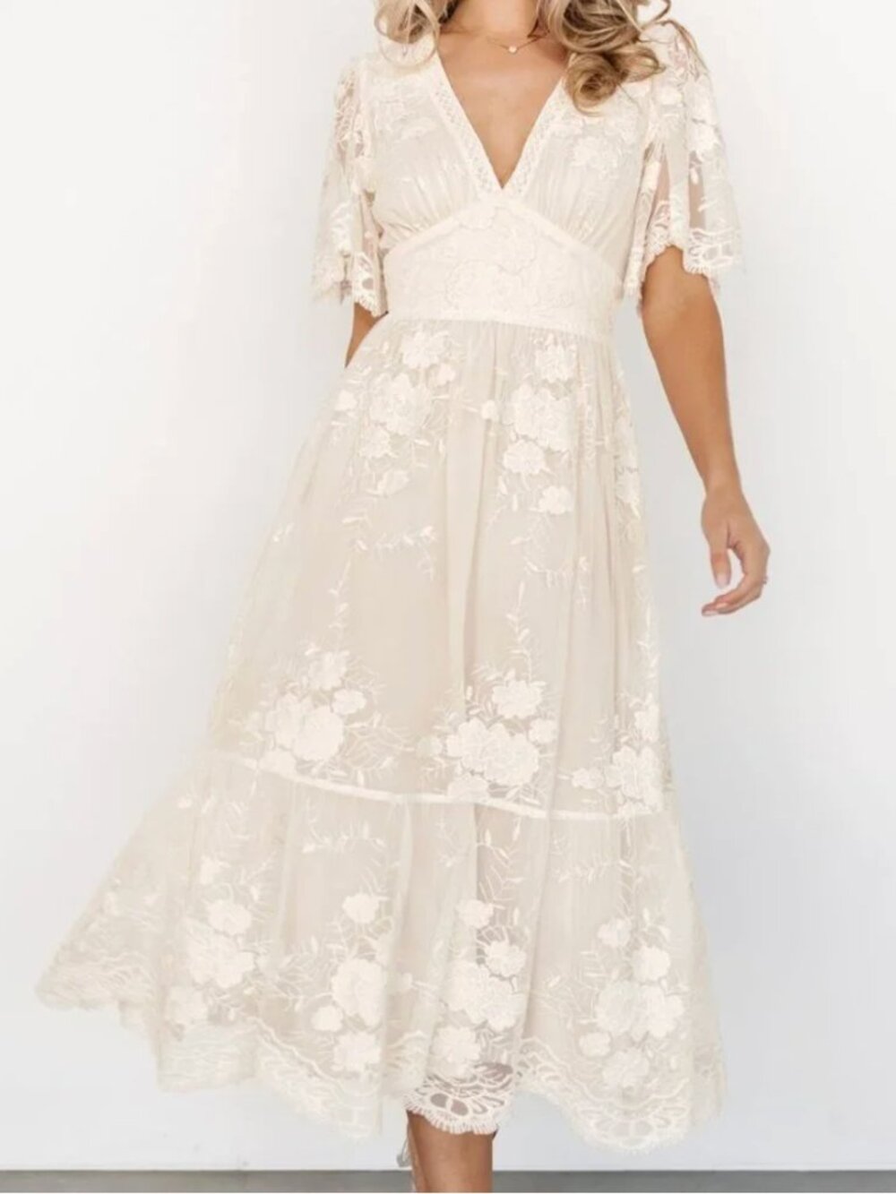 NWT Baltic Born Clarissa Lace Midi Dress XL Blush Embroidered Boho Romantic